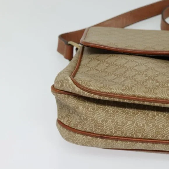 Authentic CELINE Macadam Canvas Shoulder Bag PVC Beige Gold